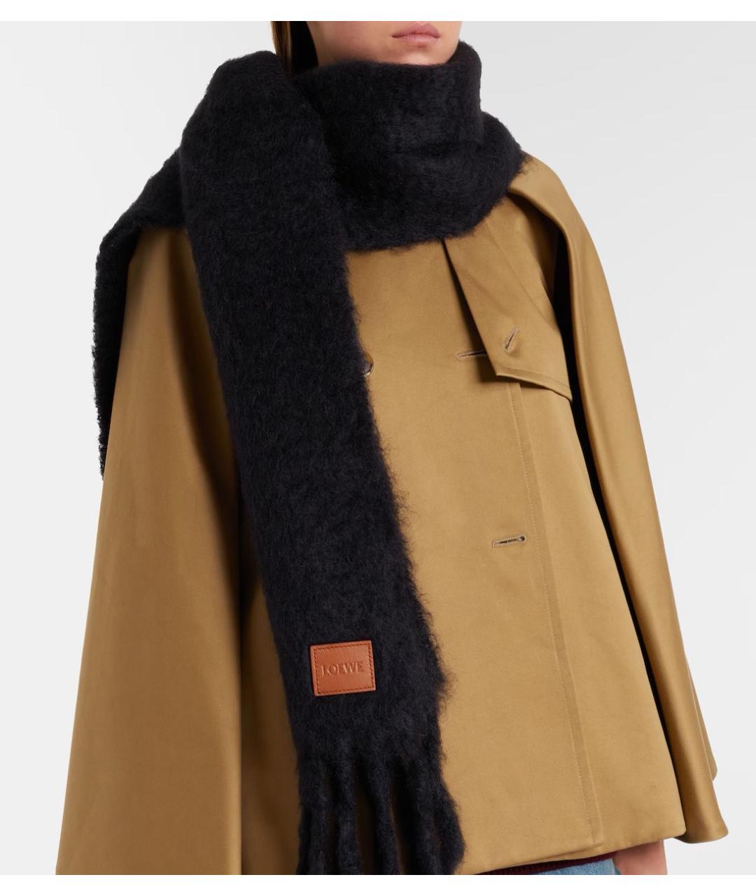 LOEWE Черный шерстяной шарф, фото 3