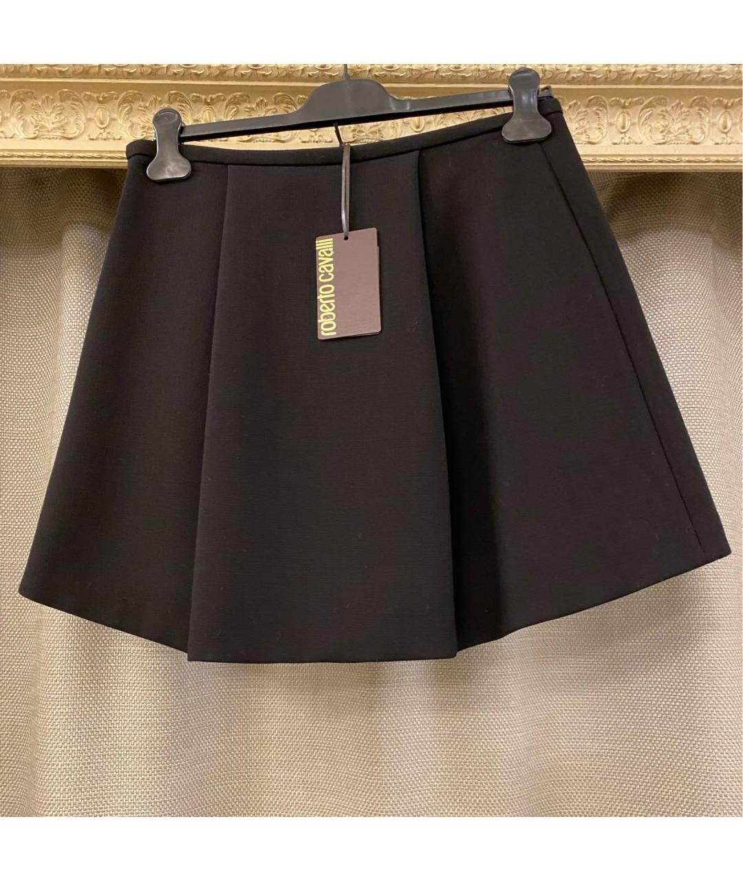 ROBERTO CAVALLI Черная шерстяная юбка мини, фото 5