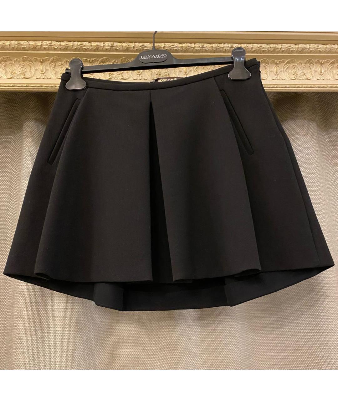 ROBERTO CAVALLI Черная шерстяная юбка мини, фото 9