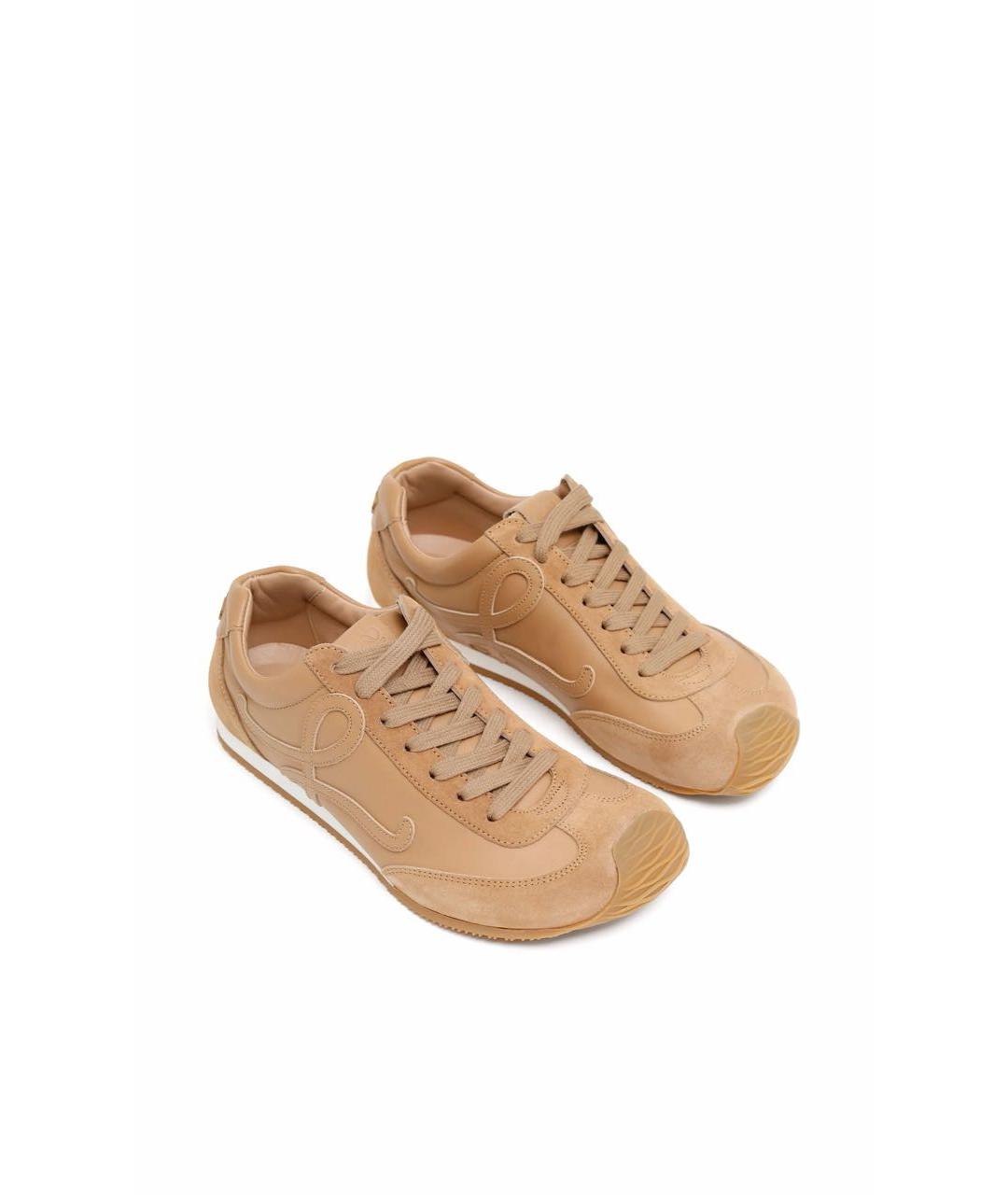 LOEWE Бежевые кожаные кроссовки, фото 3