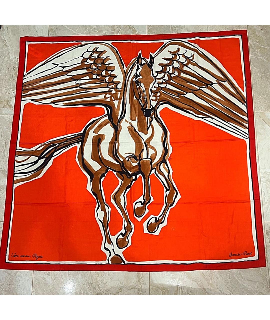 HERMES Оранжевый кашемировый платок, фото 3