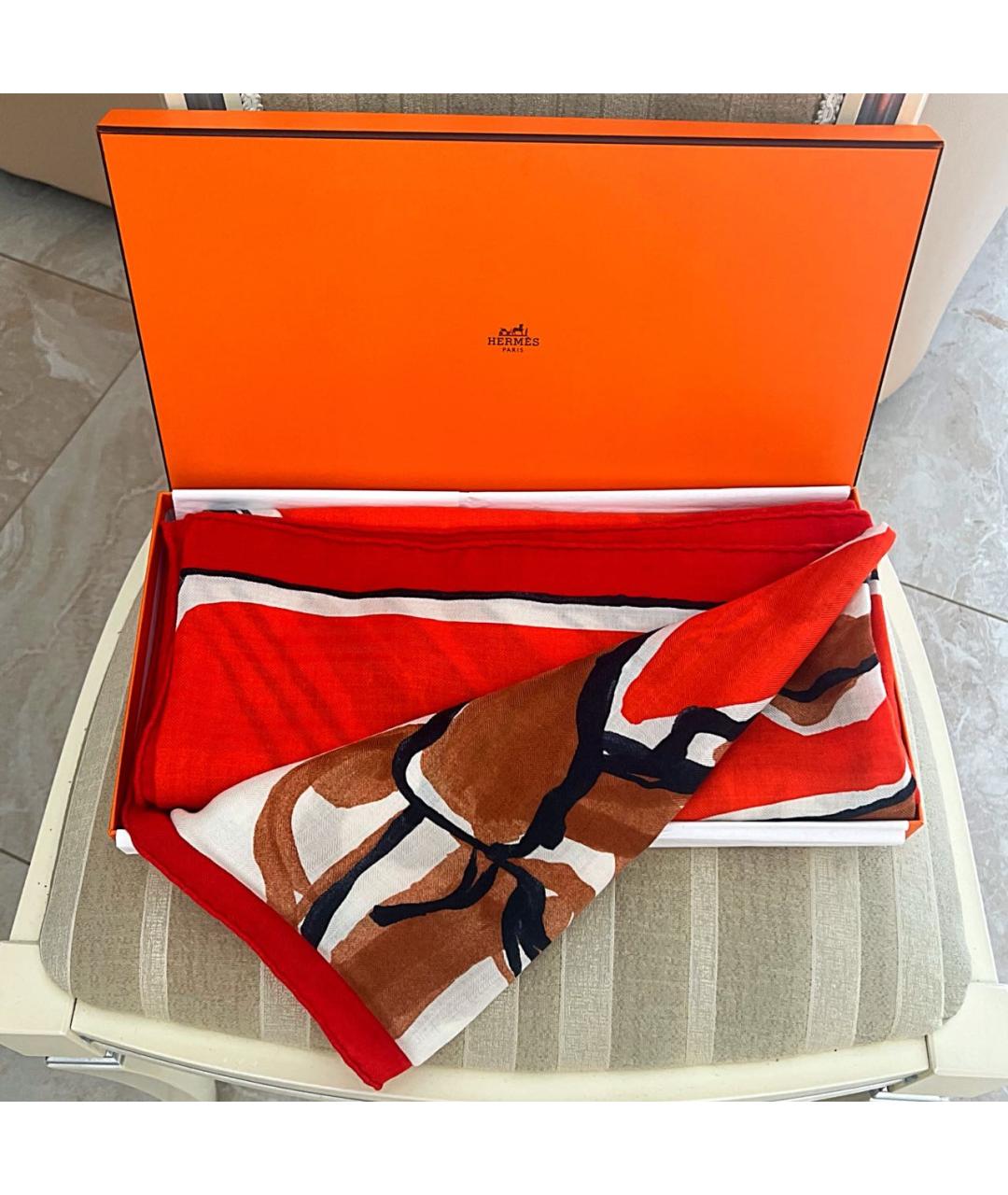 HERMES Оранжевый кашемировый платок, фото 4