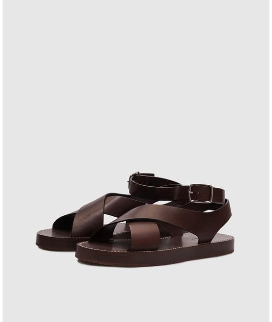 LORO PIANA Коричневые кожаные сандалии, фото 2