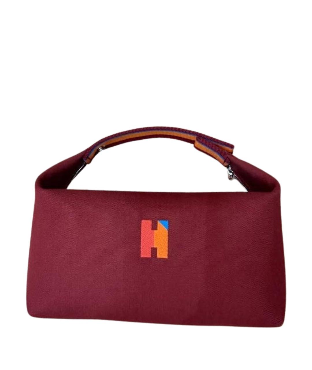 HERMES Бордовая тканевая косметичка, фото 1