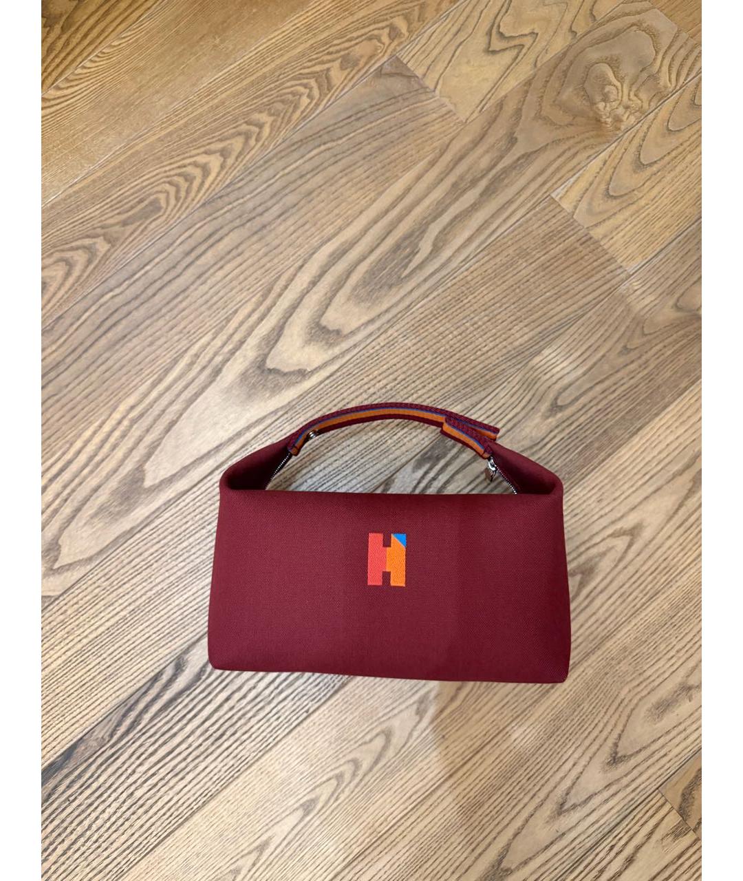 HERMES Бордовая тканевая косметичка, фото 4