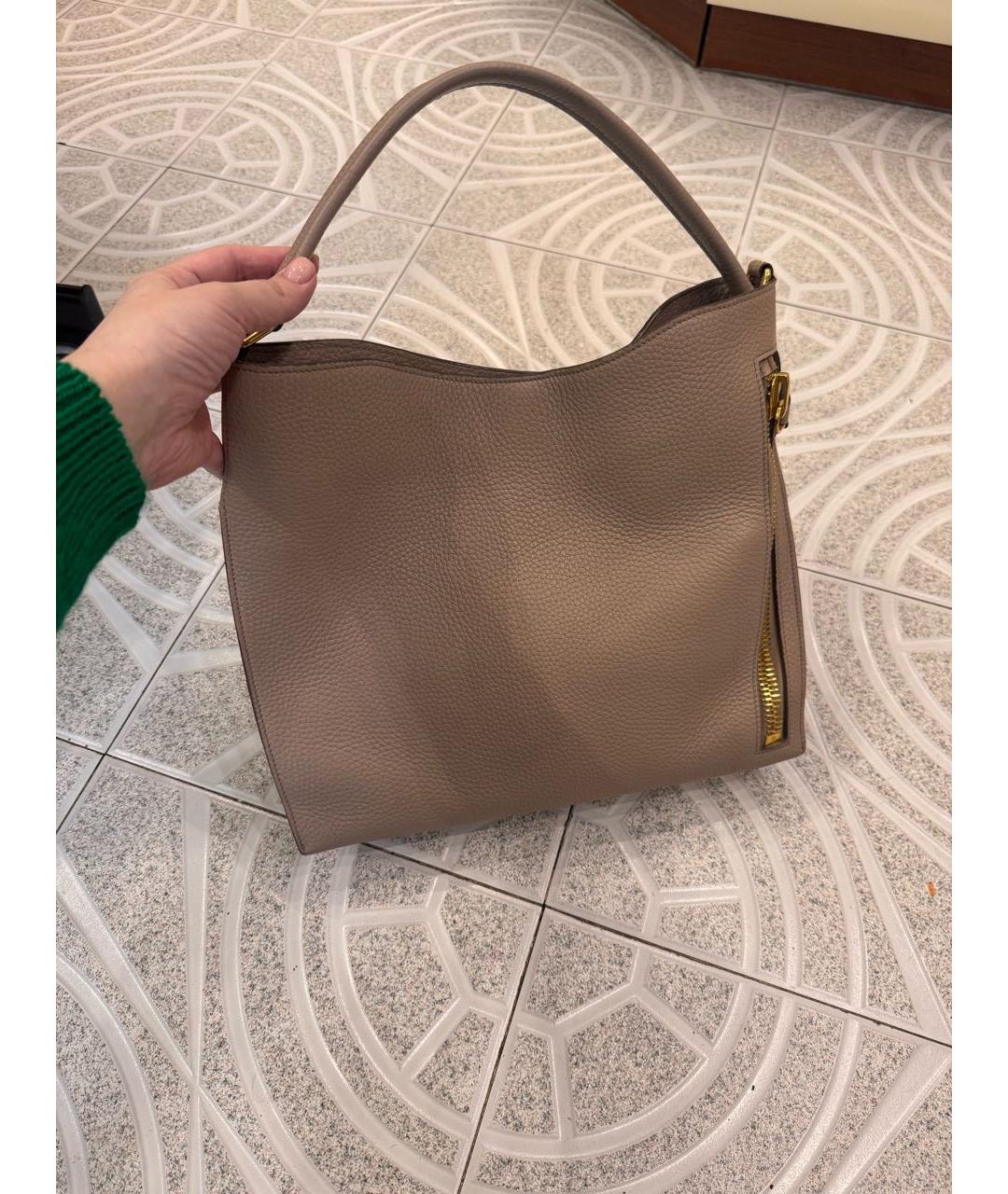 TOM FORD Бежевая кожаная сумка тоут, фото 9