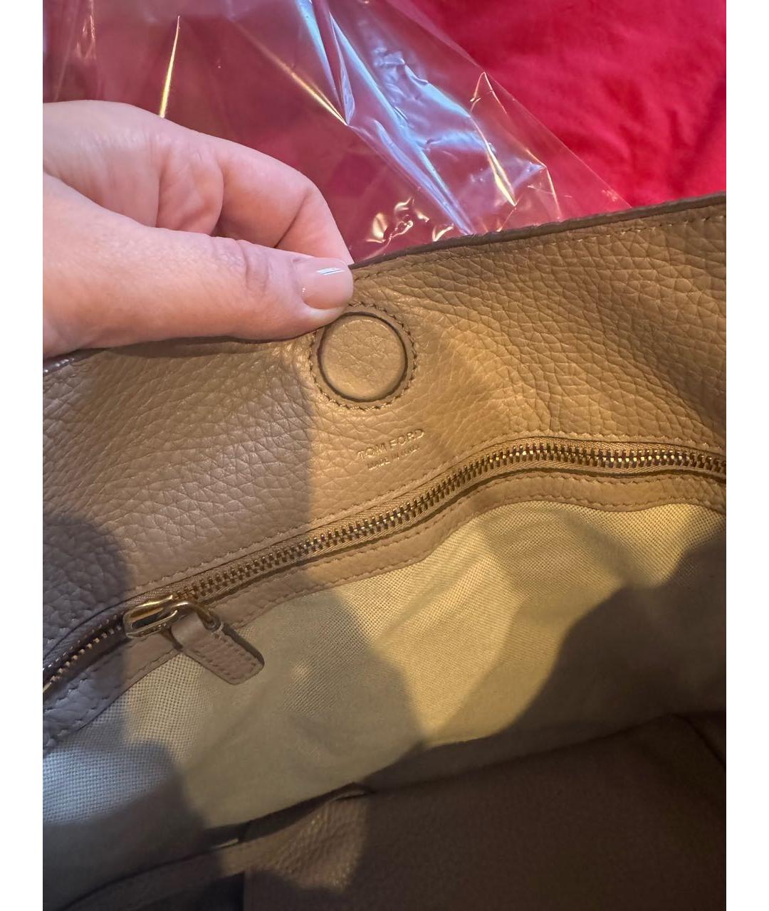 TOM FORD Бежевая кожаная сумка тоут, фото 5