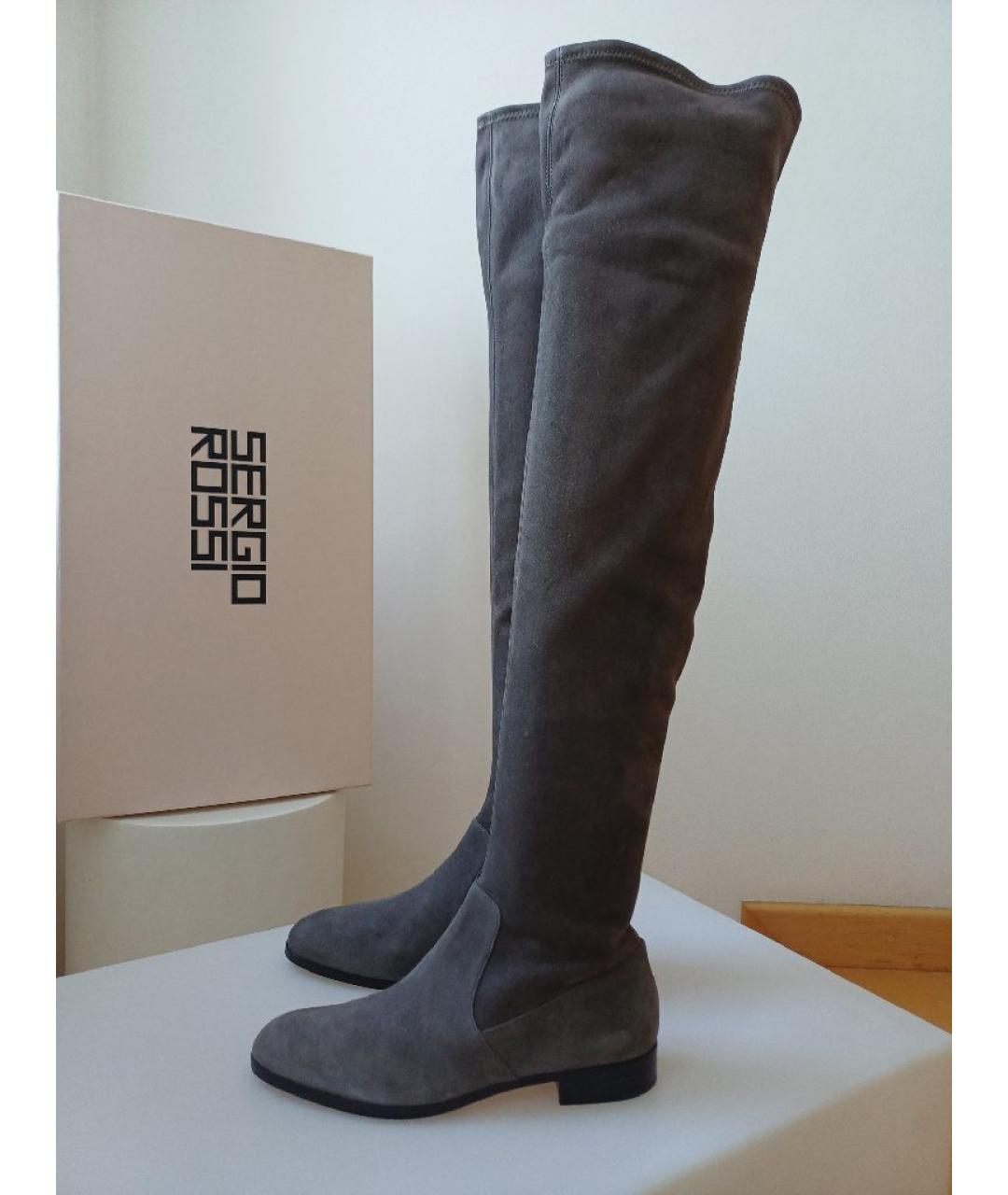 SERGIO ROSSI Серые замшевые ботфорты, фото 7