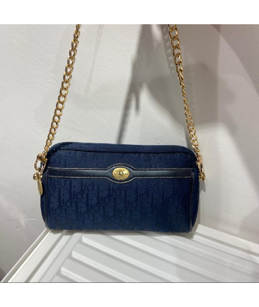 CHRISTIAN DIOR Темно-синяя тканевая сумка через плечо, фото 3