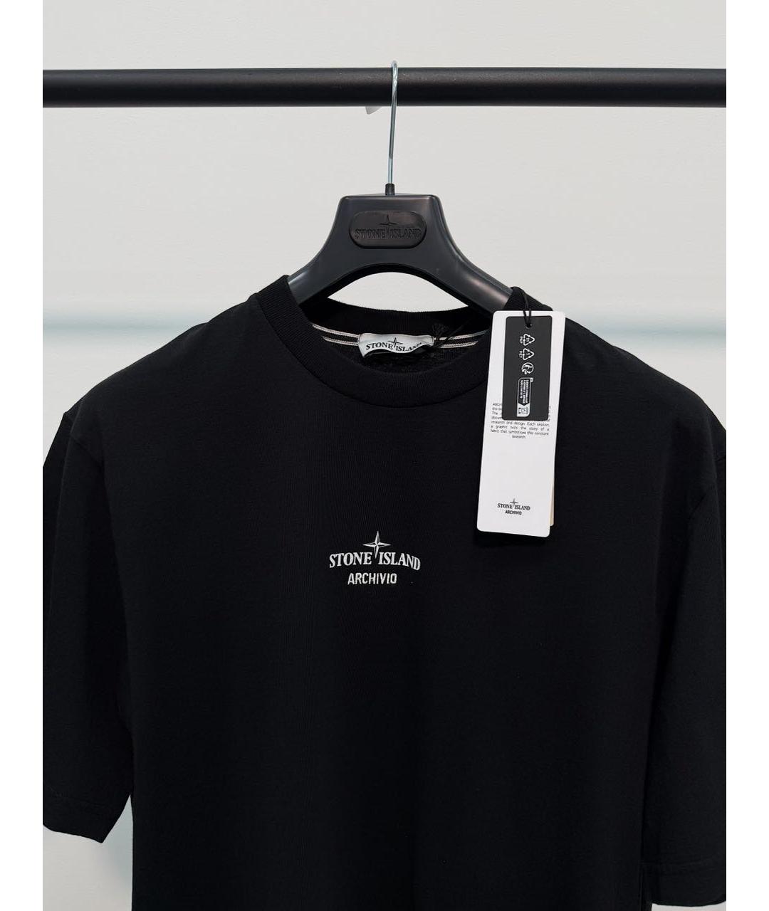 STONE ISLAND Черная хлопковая футболка, фото 2