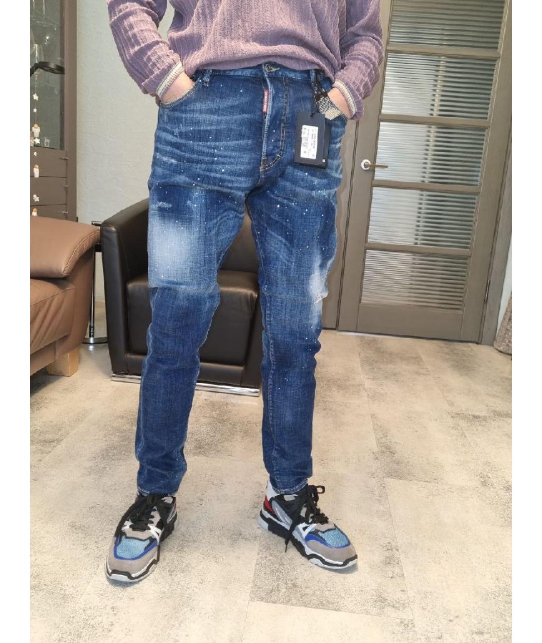 DSQUARED2 Синие хлопко-эластановые прямые джинсы, фото 8