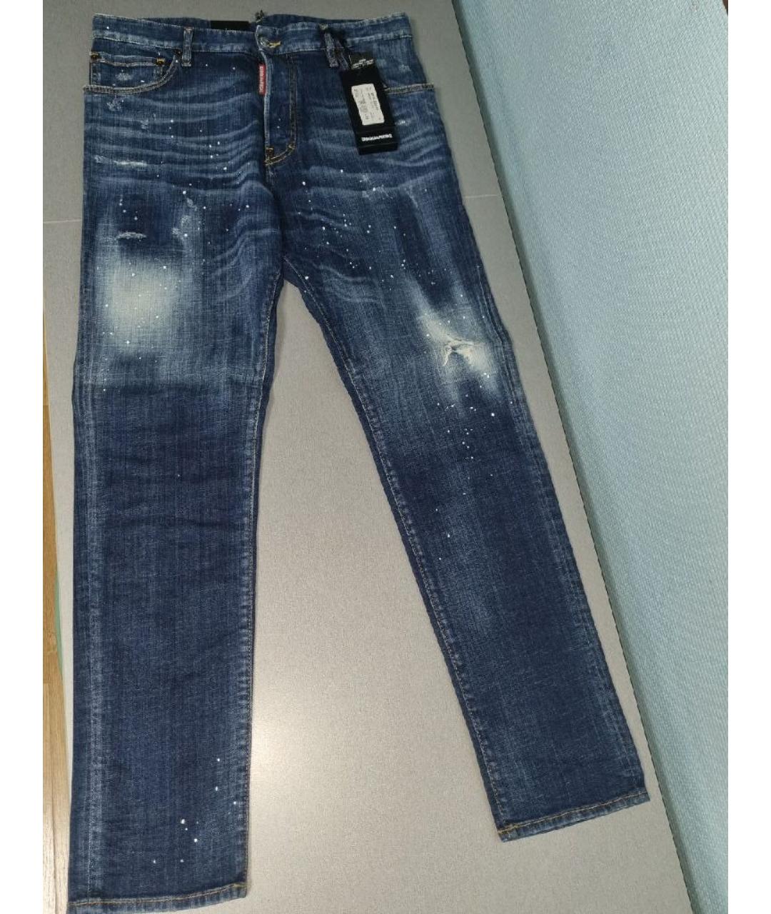 DSQUARED2 Синие хлопко-эластановые прямые джинсы, фото 10