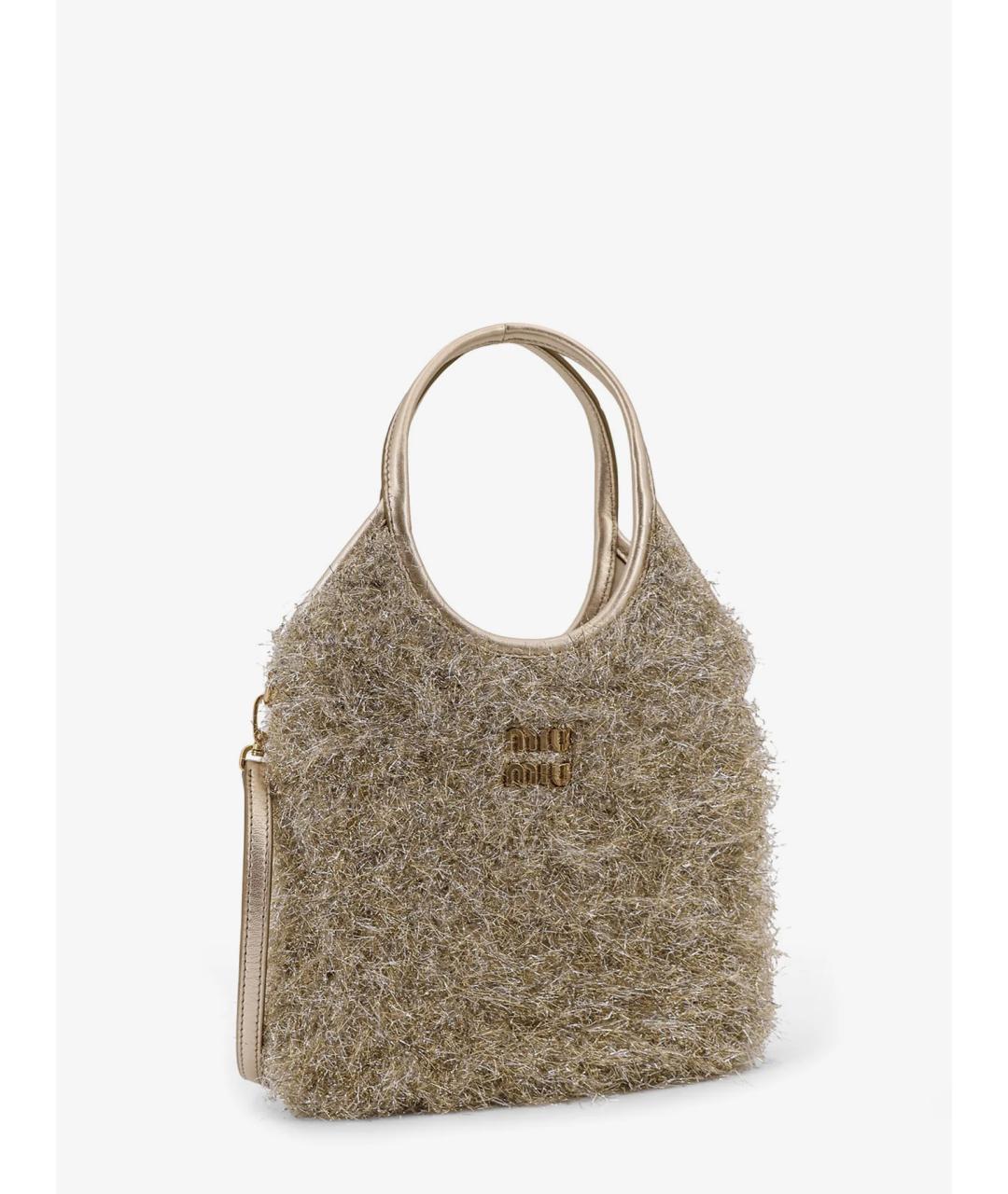 MIU MIU Золотая тканевая сумка тоут, фото 3