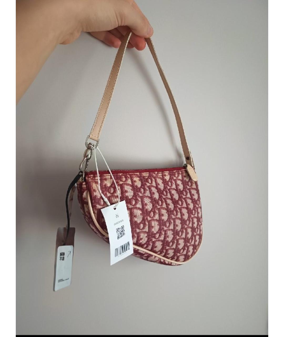 CHRISTIAN DIOR Бордовая тканевая сумка с короткими ручками, фото 2