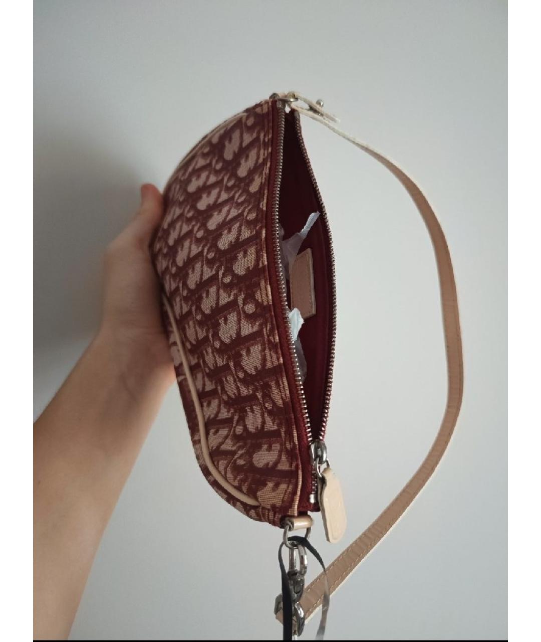 CHRISTIAN DIOR Бордовая тканевая сумка с короткими ручками, фото 4