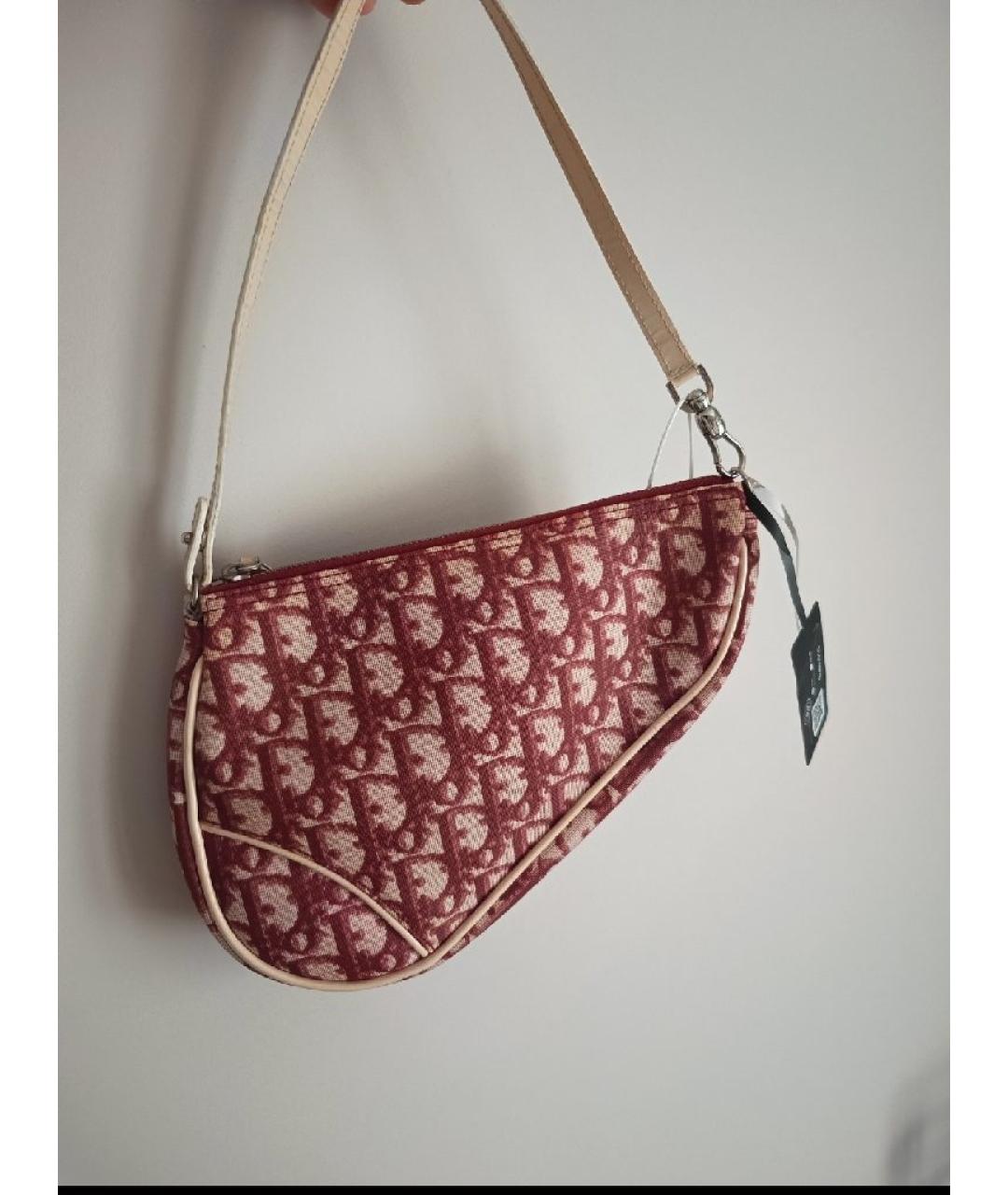 CHRISTIAN DIOR Бордовая тканевая сумка с короткими ручками, фото 3