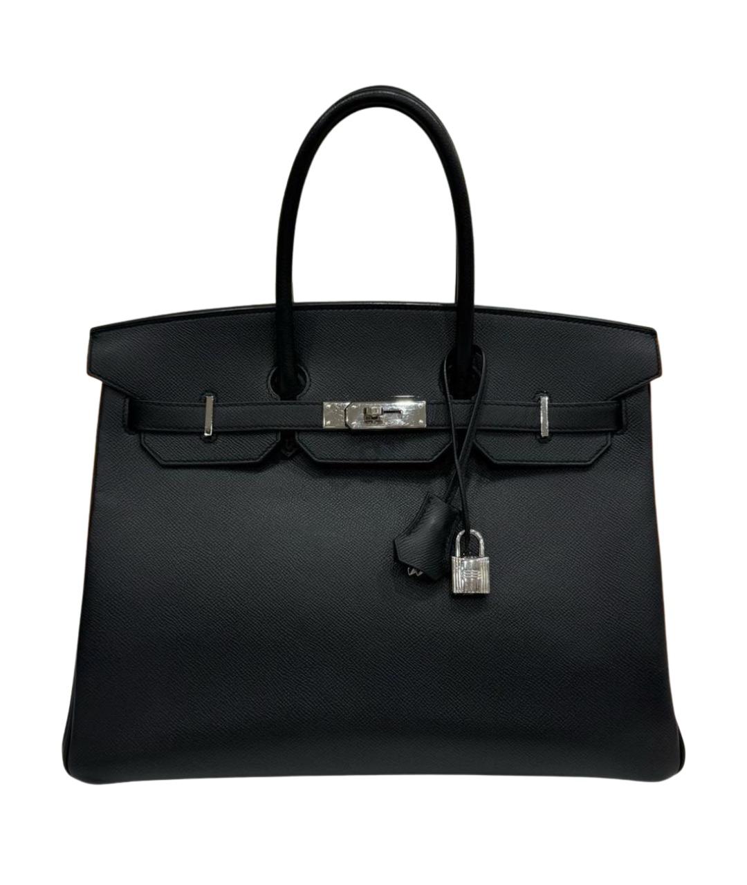 HERMES Черная кожаная сумка с короткими ручками, фото 1