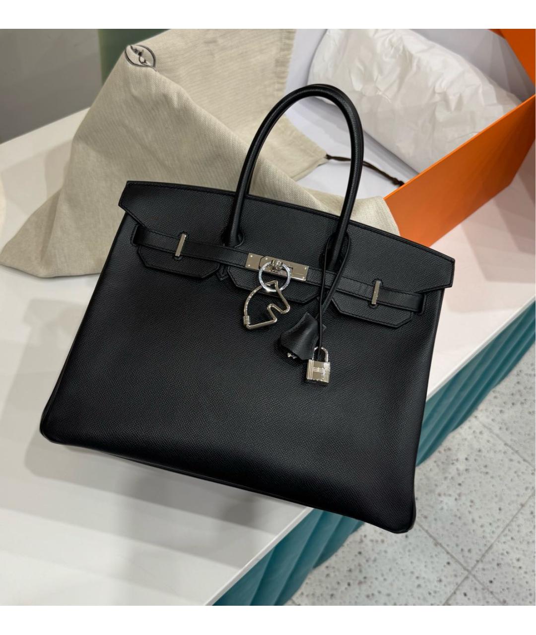 HERMES Черная кожаная сумка с короткими ручками, фото 8
