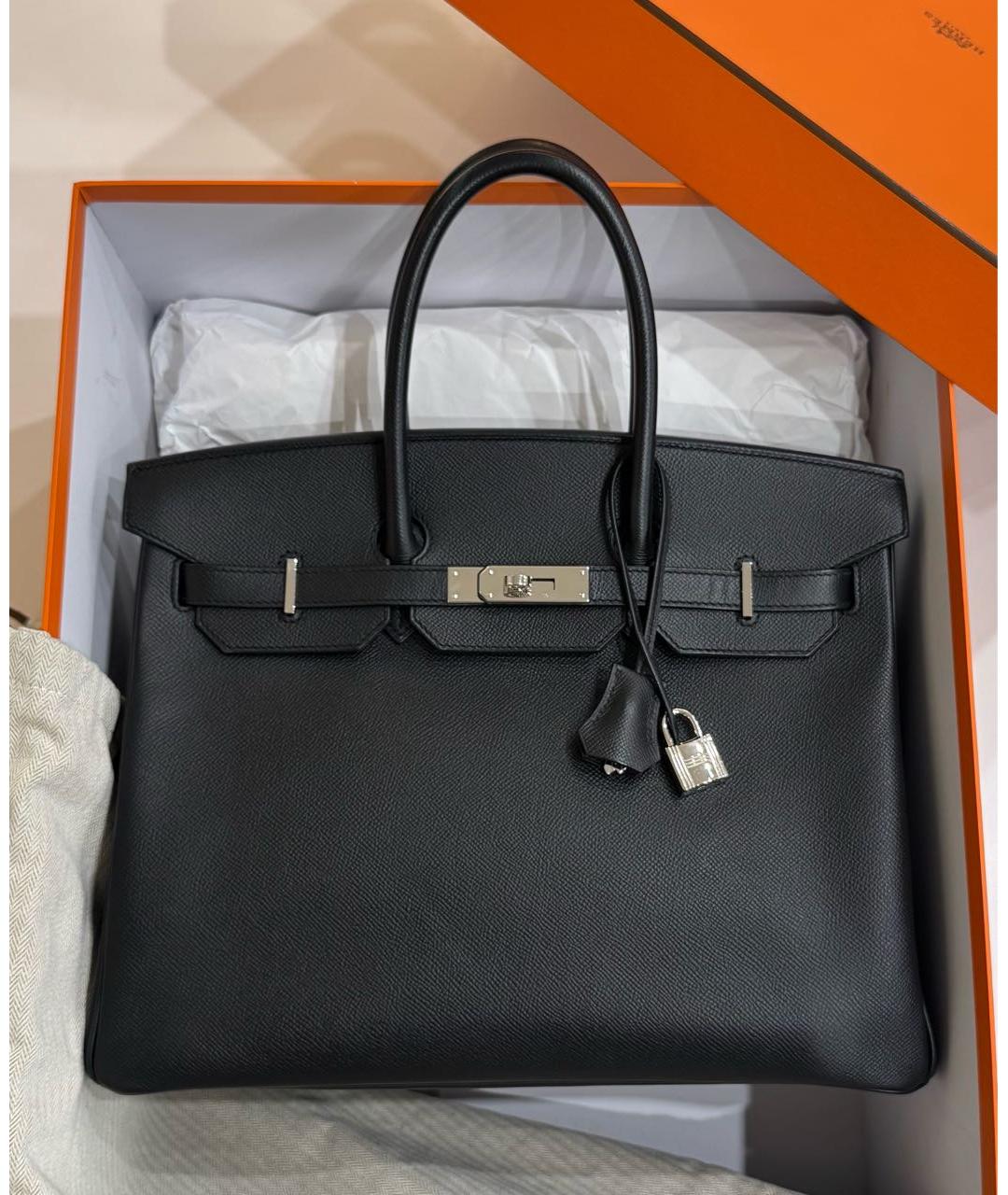 HERMES Черная кожаная сумка с короткими ручками, фото 4