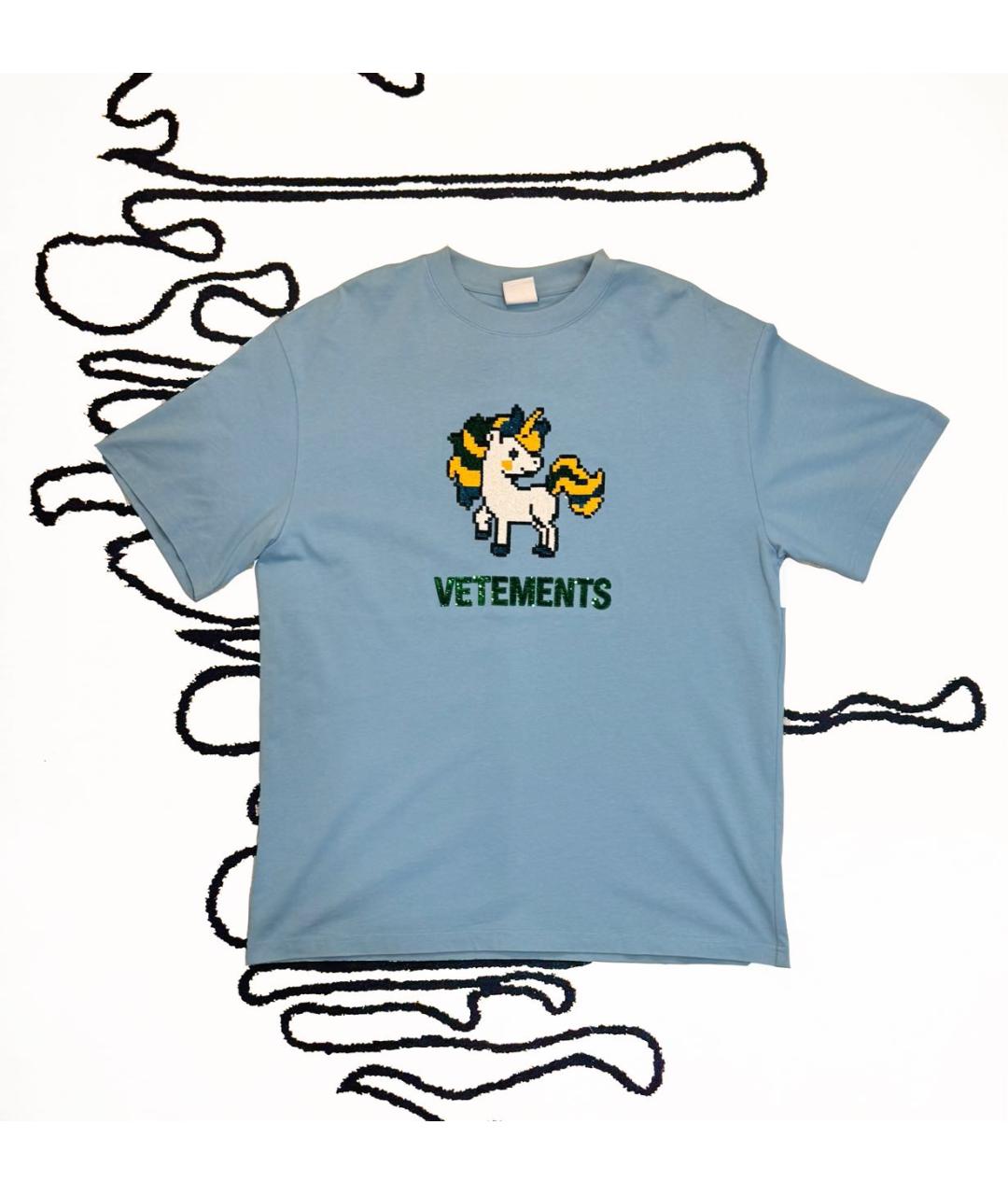 VETEMENTS Бирюзовая хлопковая футболка, фото 7