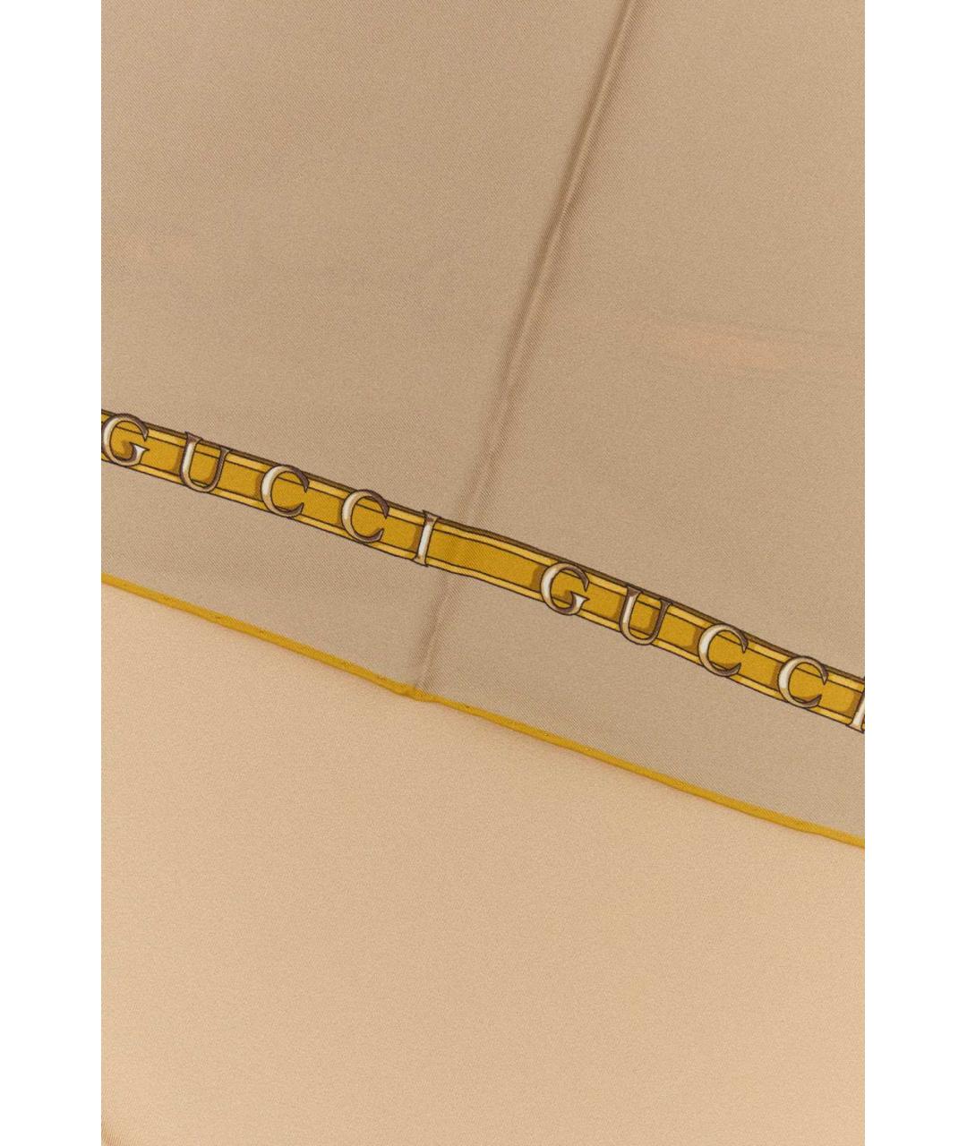 GUCCI Бежевый шелковый шарф, фото 2