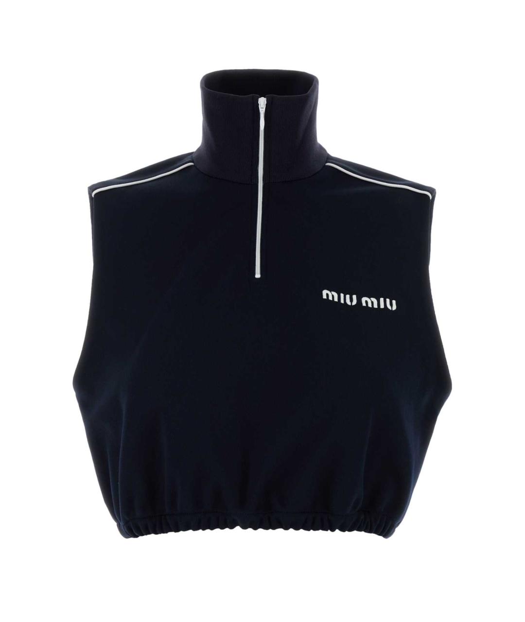 MIU MIU Темно-синяя полиэстеровая майка, фото 1