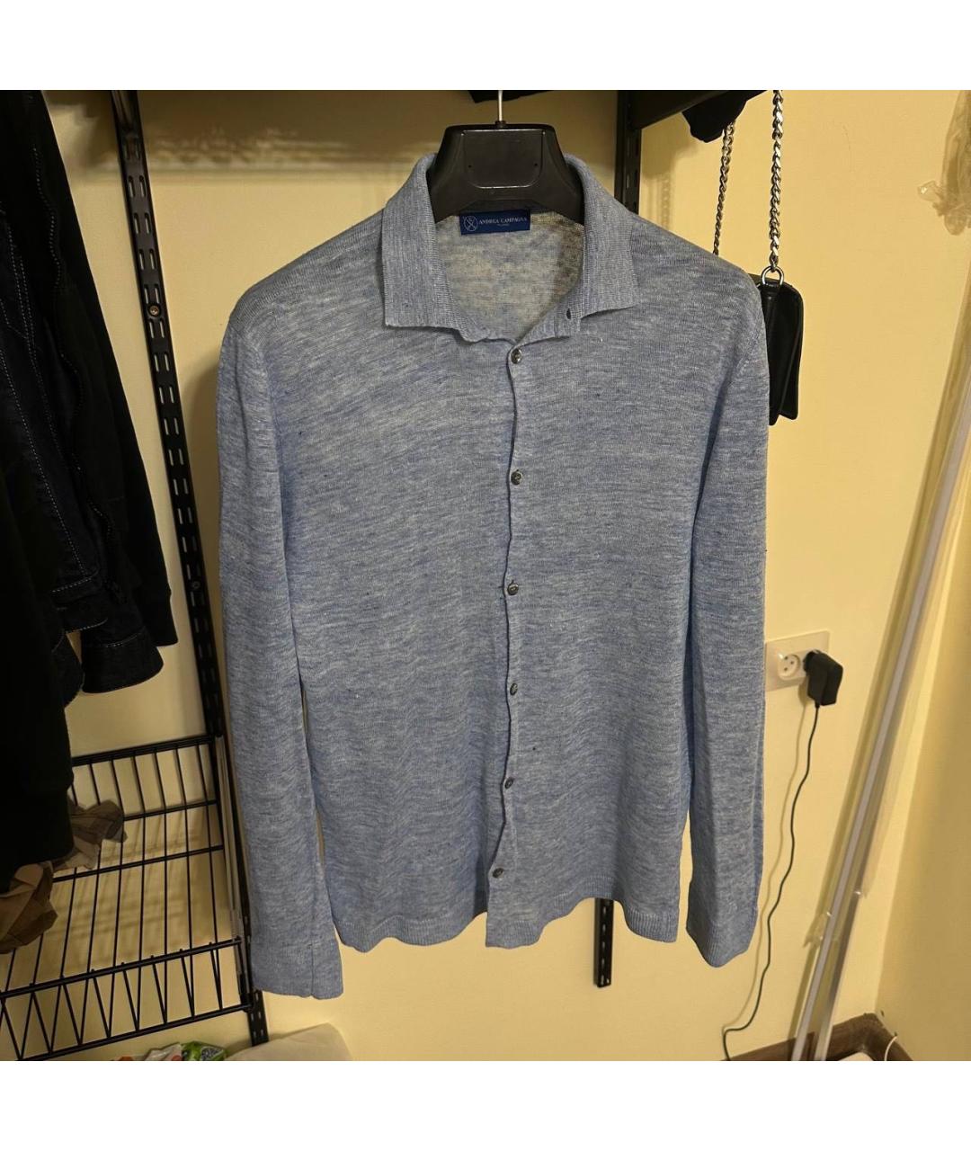 BRUNELLO CUCINELLI Голубая льняная кэжуал рубашка, фото 6