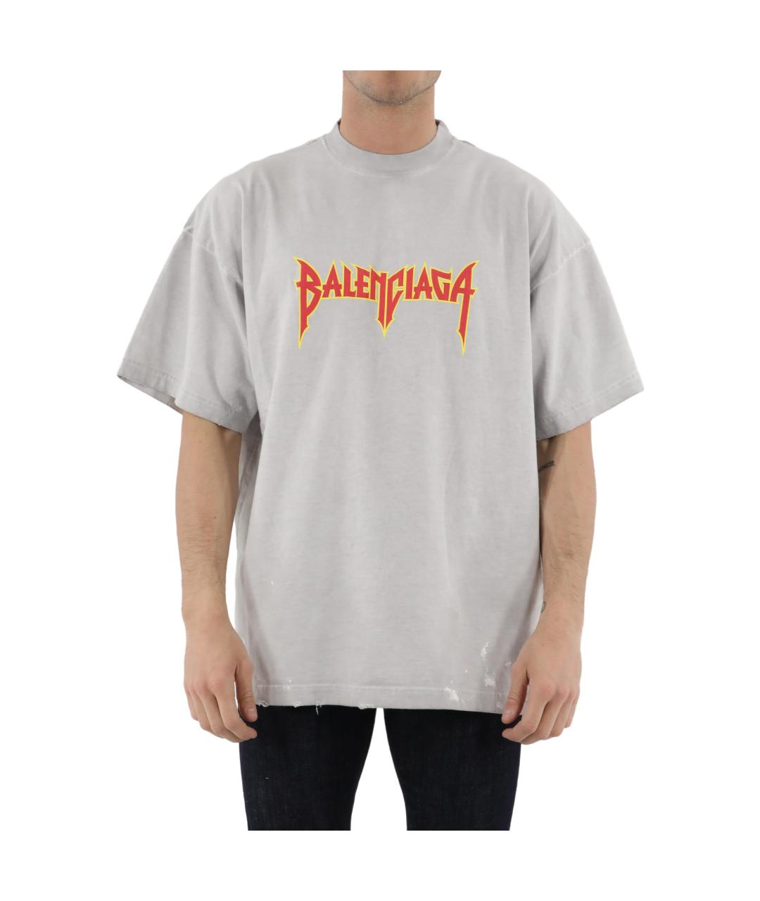 BALENCIAGA Серая хлопковая футболка, фото 4