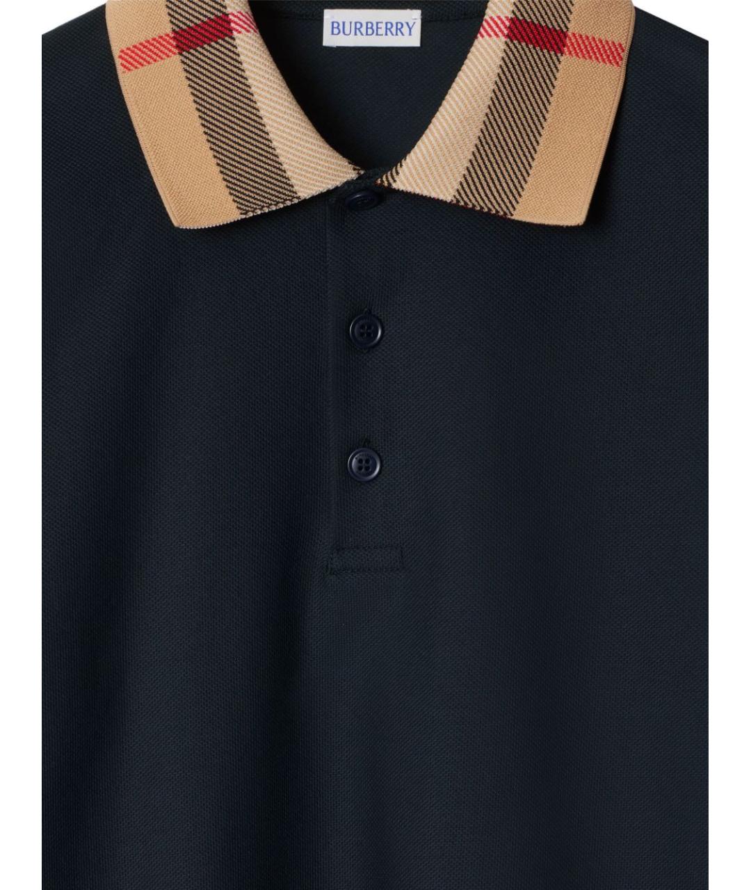 BURBERRY Синее хлопковое поло с длинным рукавом, фото 4