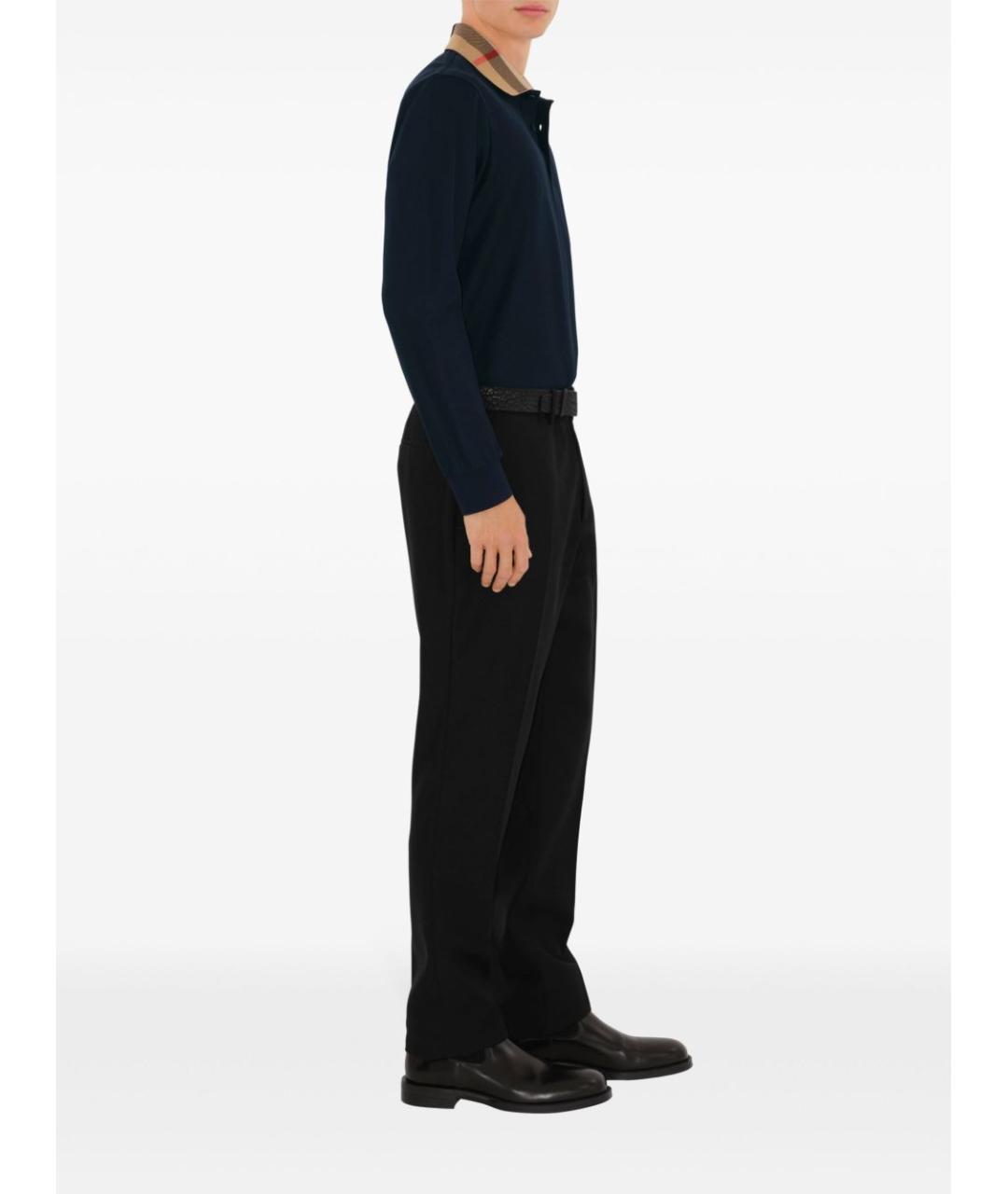 BURBERRY Синее хлопковое поло с длинным рукавом, фото 2