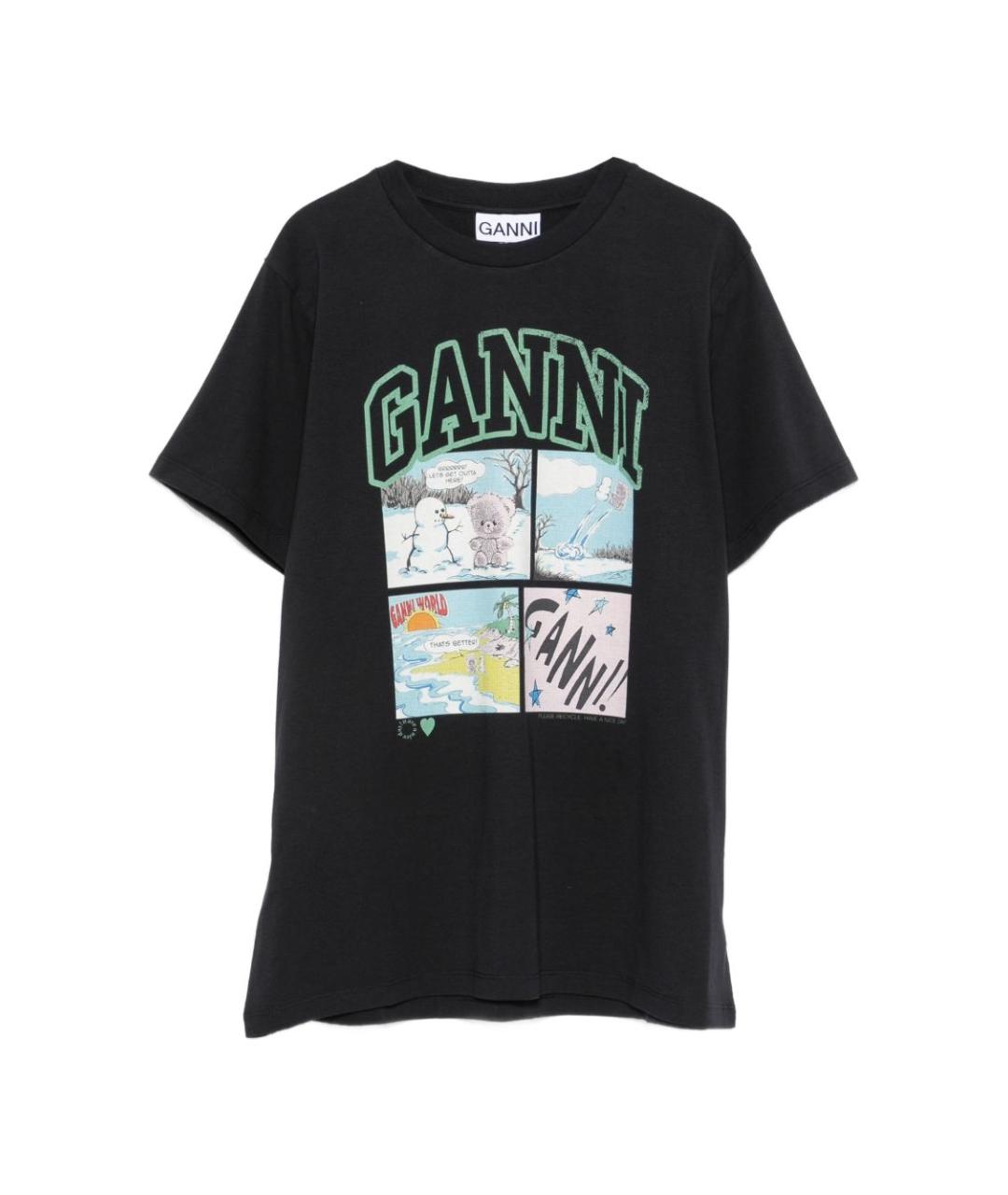 GANNI Черная хлопковая футболка, фото 1