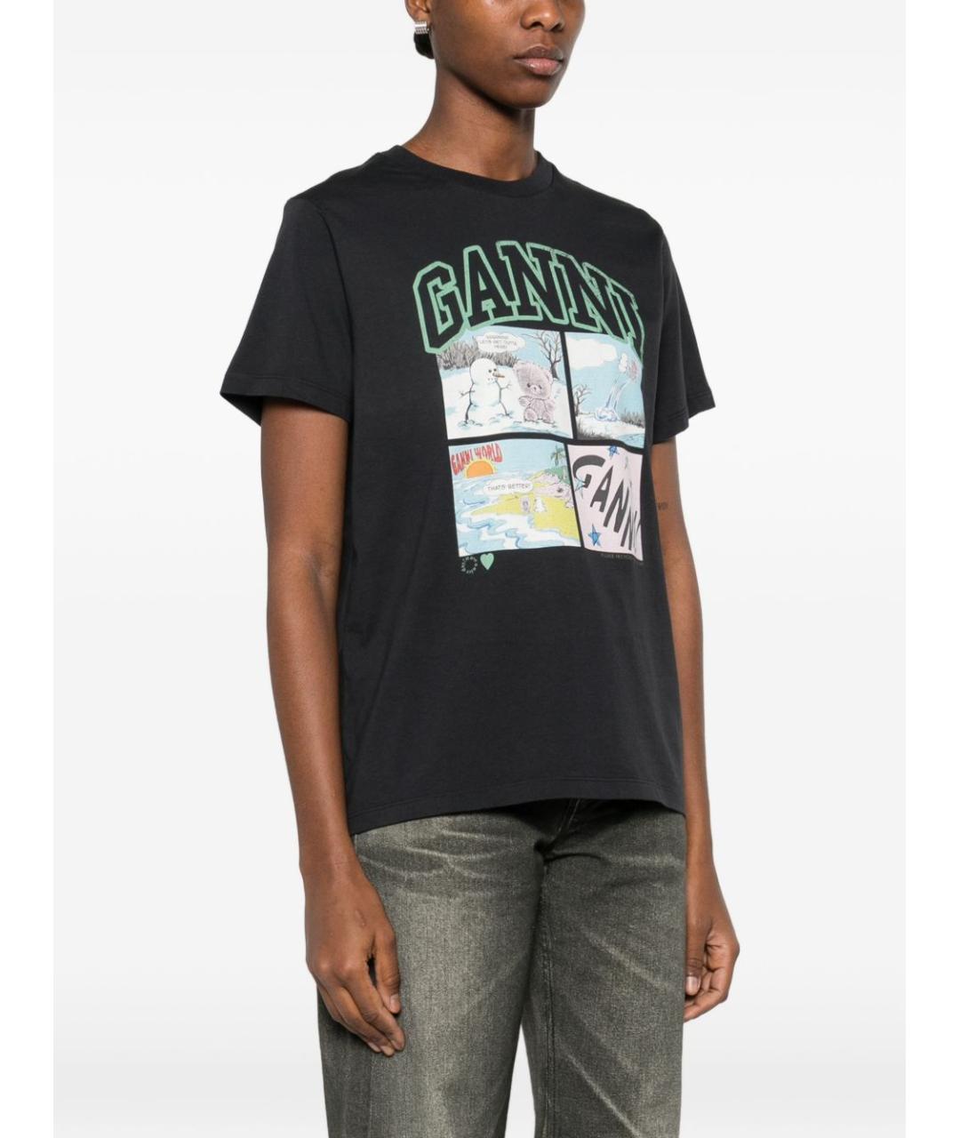 GANNI Черная хлопковая футболка, фото 2
