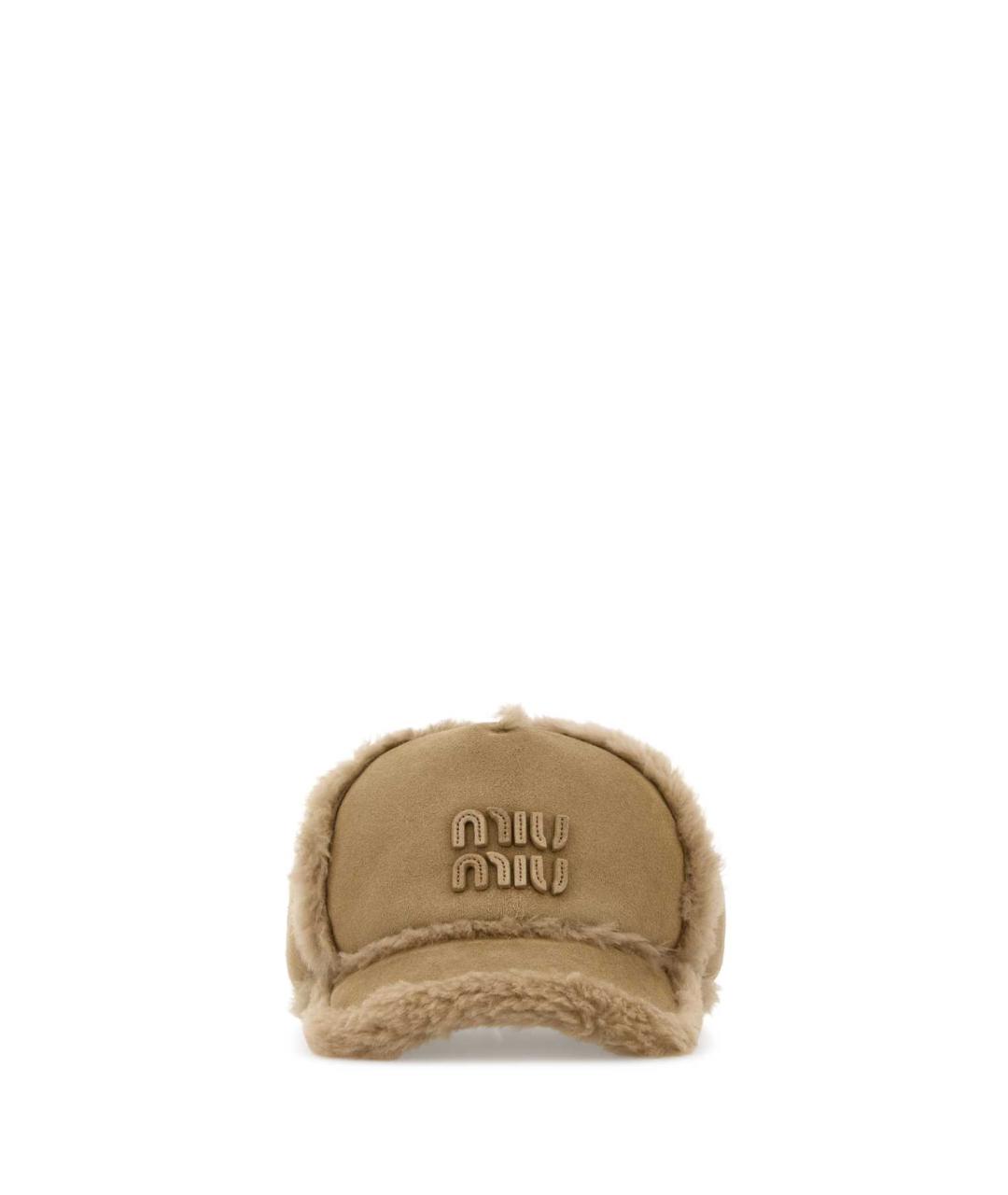 MIU MIU Бежевая кожаная кепка, фото 1