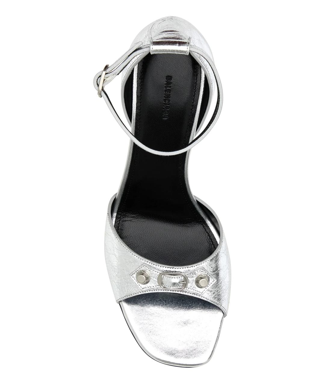 BALENCIAGA Серебряные кожаные босоножки, фото 4