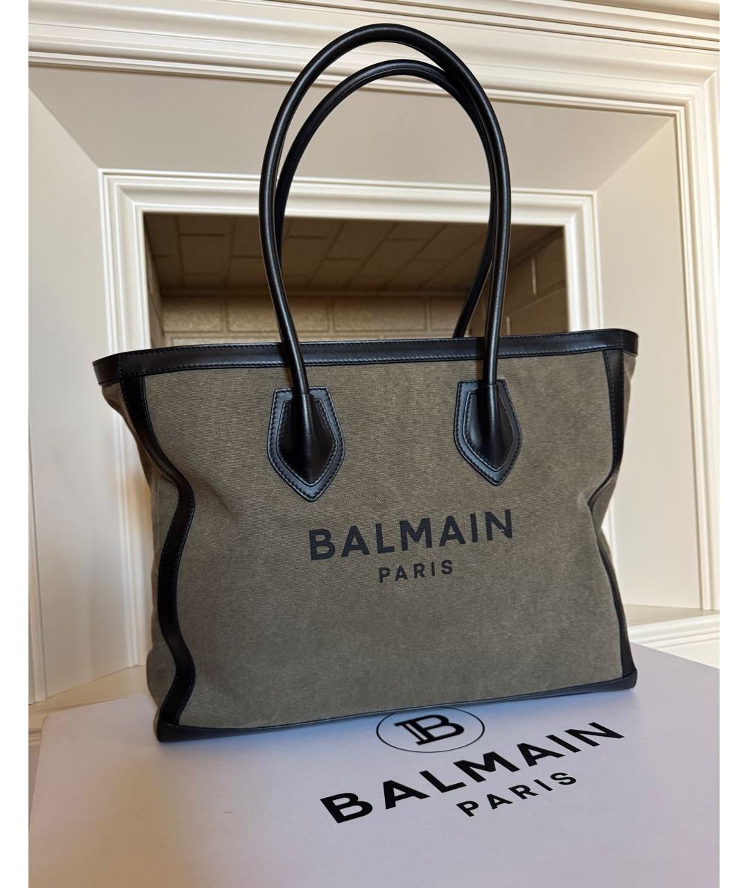 BALMAIN Хаки тканевая сумка тоут, фото 2