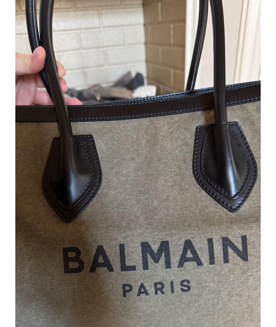 BALMAIN Хаки тканевая сумка тоут, фото 5