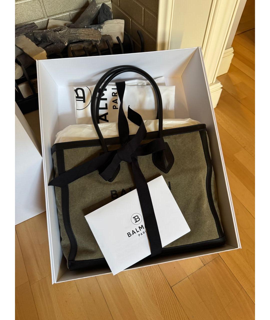 BALMAIN Хаки тканевая сумка тоут, фото 3