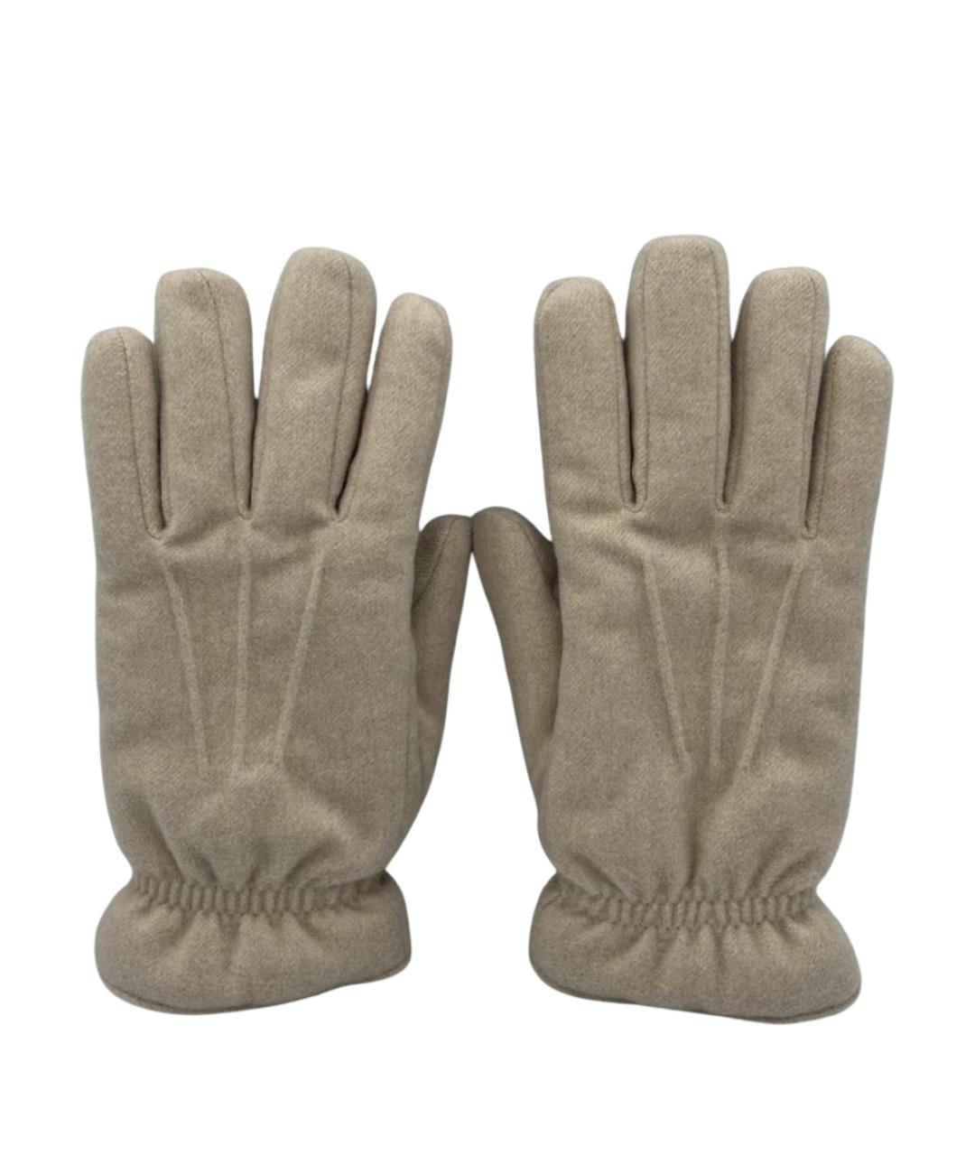 LORO PIANA Бежевые шерстяные перчатки, фото 1