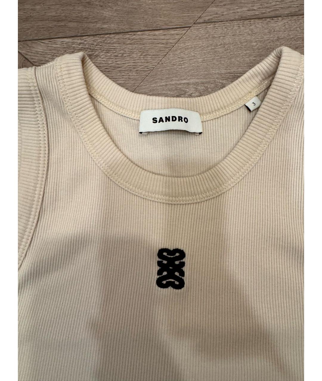 SANDRO Бежевая хлопковая майка, фото 2