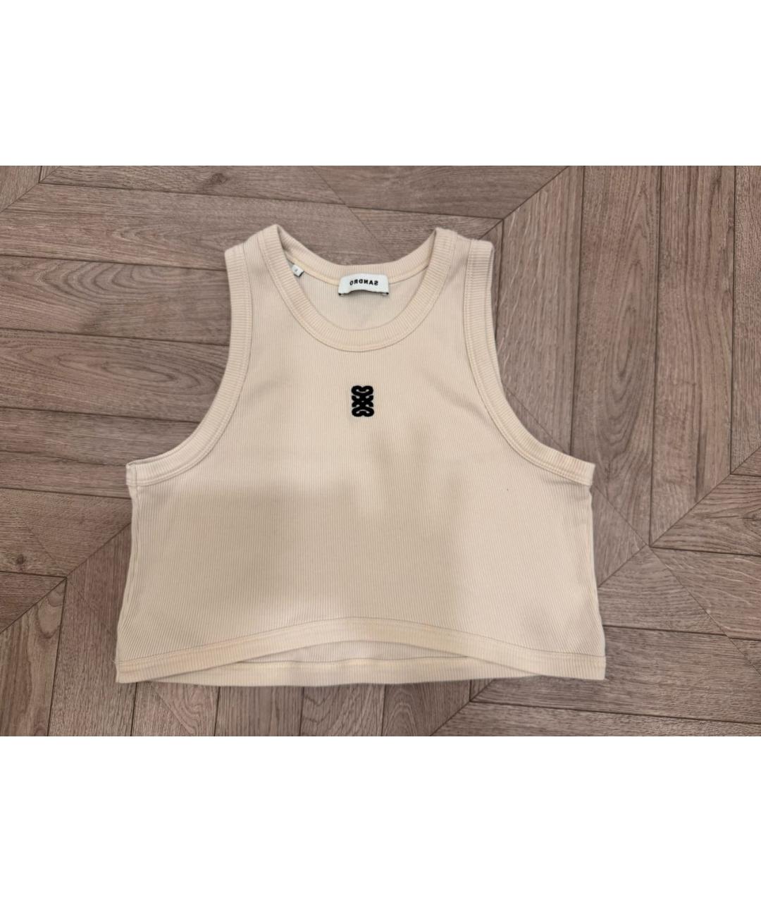 SANDRO Бежевая хлопковая майка, фото 4