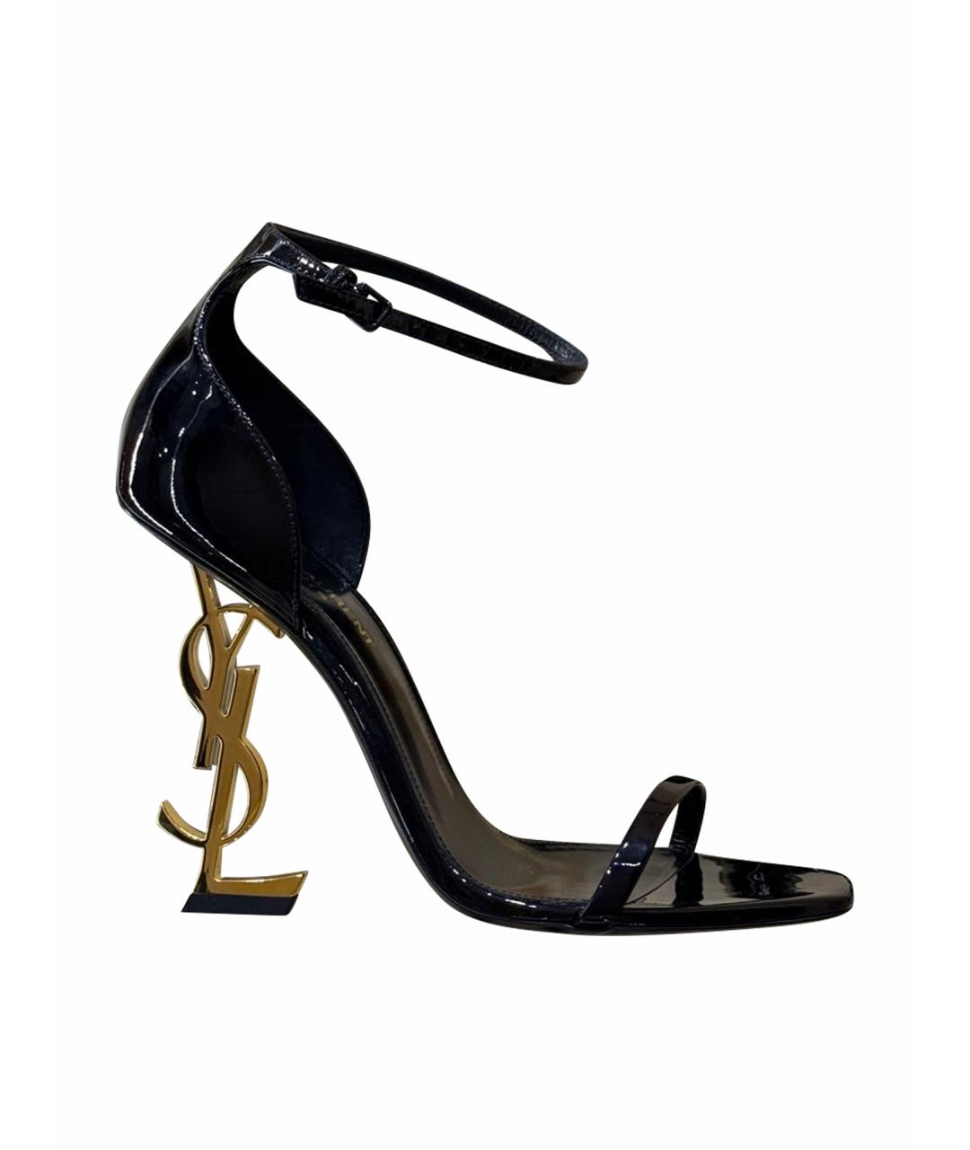 SAINT LAURENT Черные босоножки из лакированной кожи, фото 1