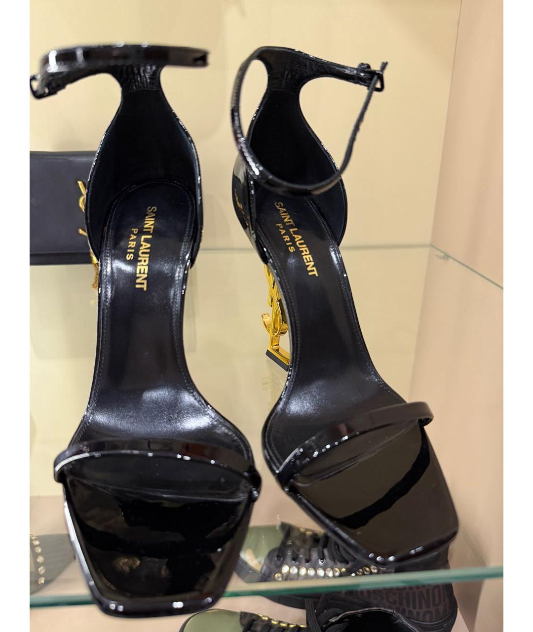 SAINT LAURENT Черные босоножки из лакированной кожи, фото 4