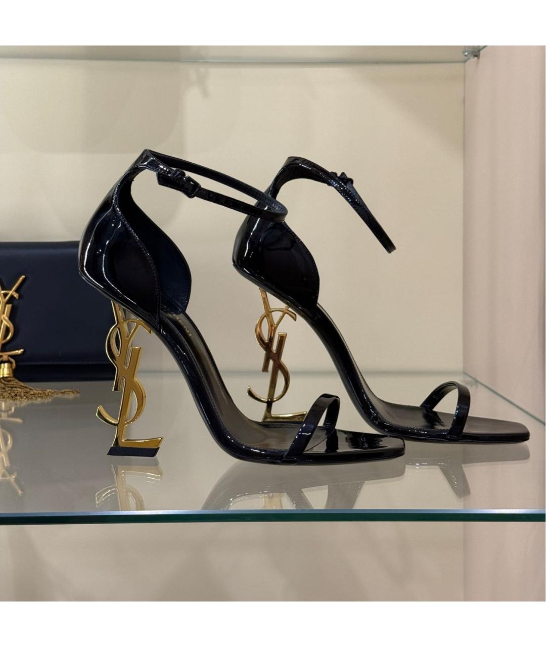 SAINT LAURENT Черные босоножки из лакированной кожи, фото 9