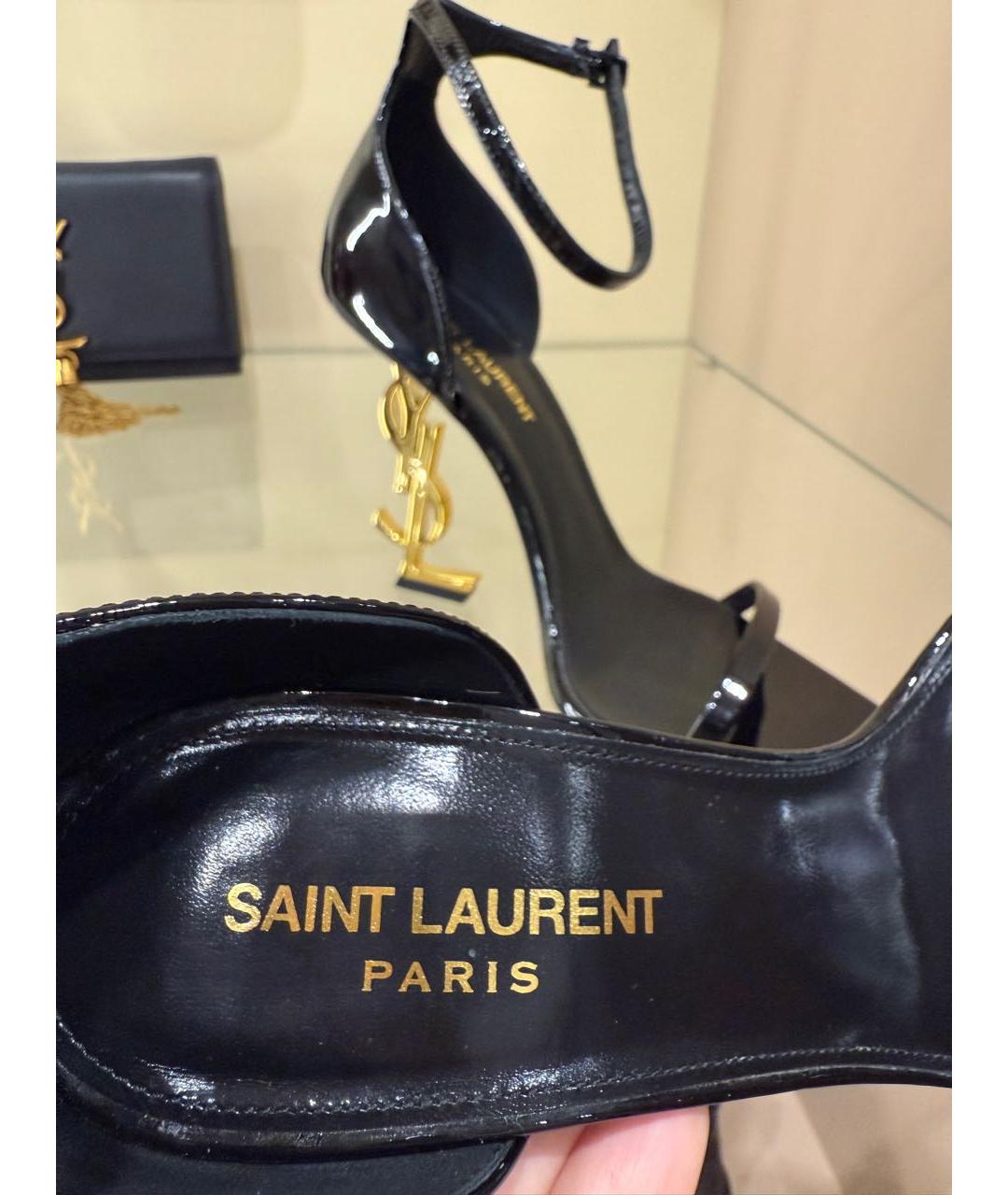 SAINT LAURENT Черные босоножки из лакированной кожи, фото 3