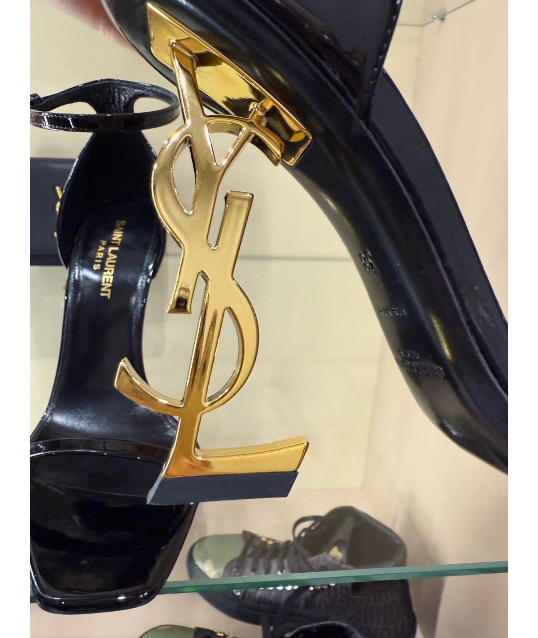 SAINT LAURENT Черные босоножки из лакированной кожи, фото 5