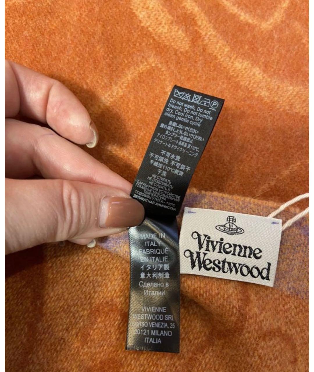 VIVIENNE WESTWOOD Оранжевый шерстяной шарф, фото 6