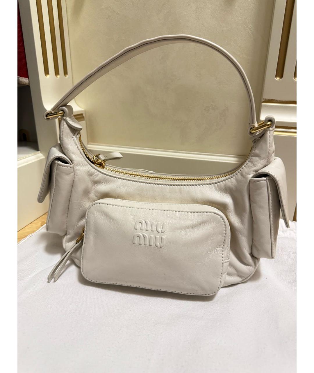 MIU MIU Белая кожаная сумка с короткими ручками, фото 7