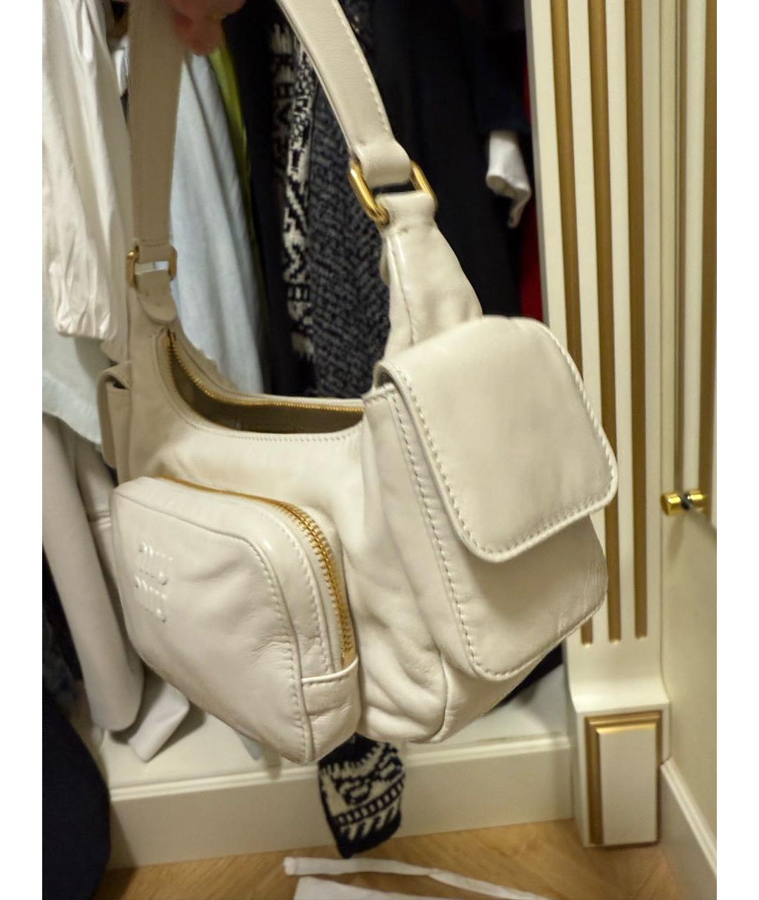 MIU MIU Белая кожаная сумка с короткими ручками, фото 6