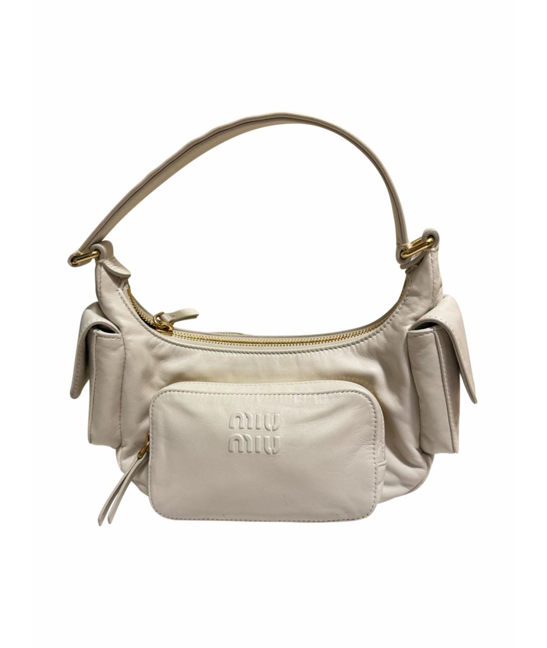 MIU MIU Белая кожаная сумка с короткими ручками, фото 1