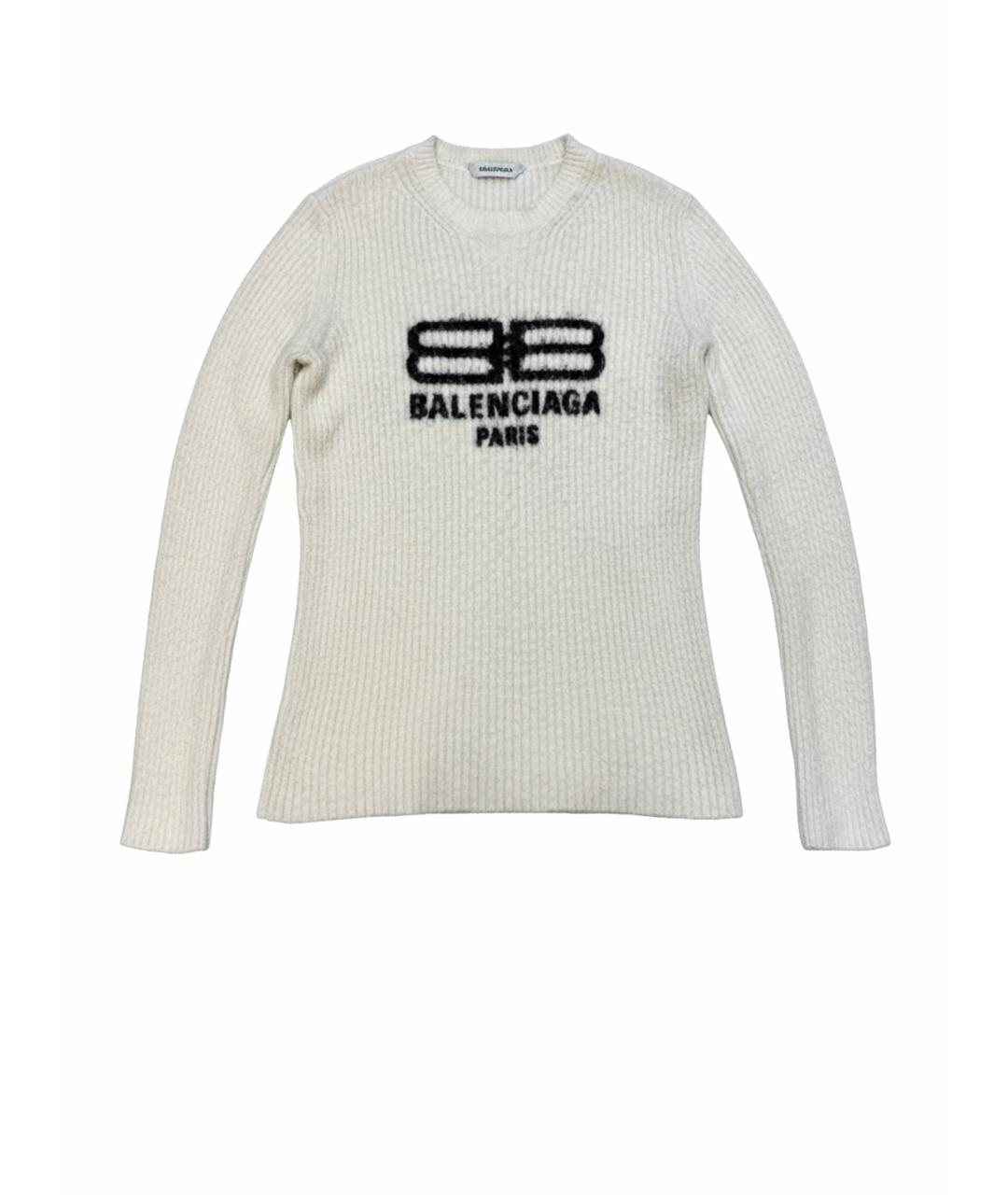 BALENCIAGA Белый хлопко-эластановый джемпер / свитер, фото 1